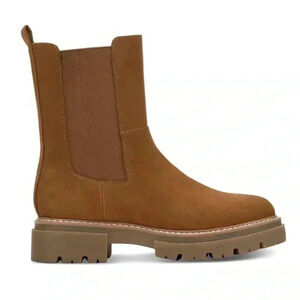 Sun + Stone Womens Cognac Brown PlatformLug Sole Burklee Booties